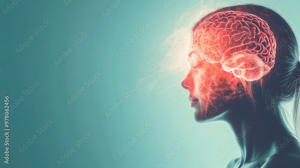 Side profile of woman with visualized brain activity, symbolizing neuroscience Side profile of woman with visualized brain activity, symbolizing neuroscience
