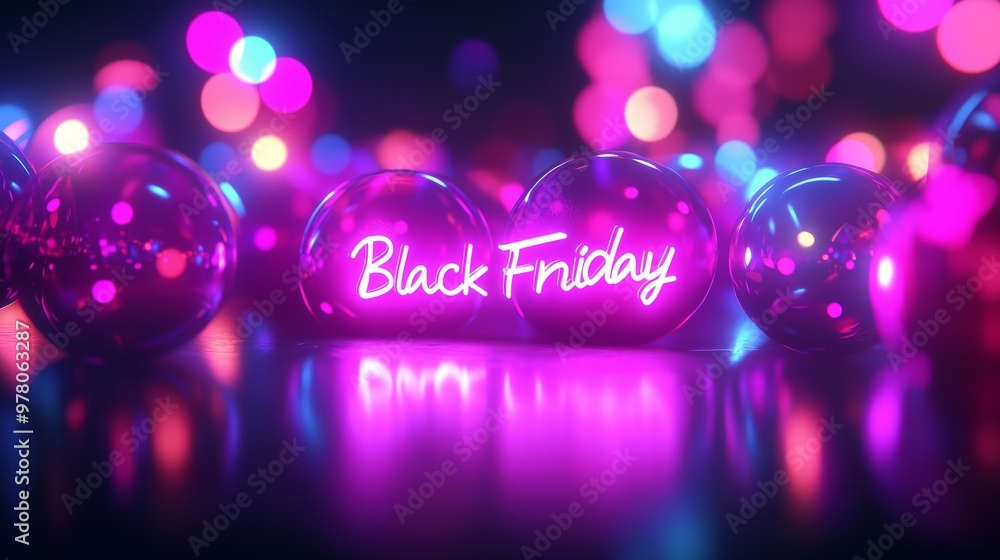 Glowing neon Black Friday lettering vibrant colors illuminating dark atmosphere typography signage. AI generated Glowing neon Black Friday lettering vibrant colors illuminating dark atmosphere typography signage. AI generated