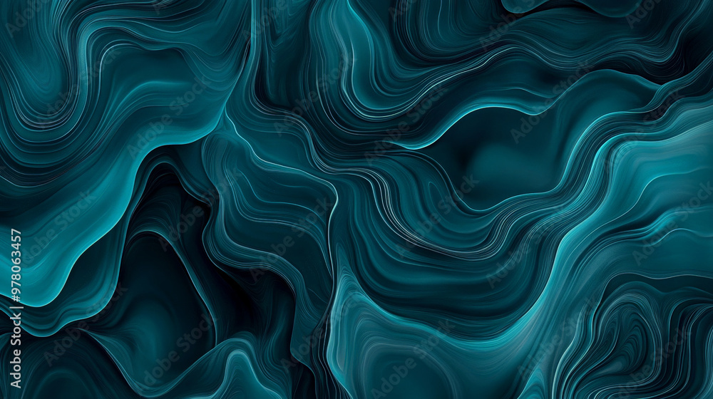 Obraz premium A deep teal abstract pattern with organic, water-inspired shapes. The flowing lines and wave-like forms give the design a calm, fluid texture, evoking the ocean.