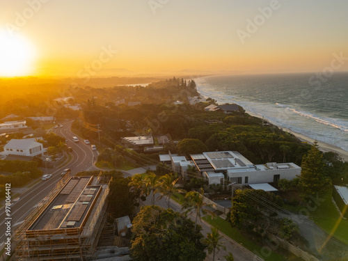 Aerial views of expensive property near Main Beach Belongil dog exercise area in Byron Bay, New South Wales photo