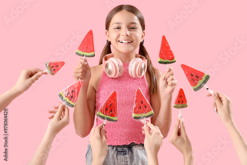 Happy little girl and hands...