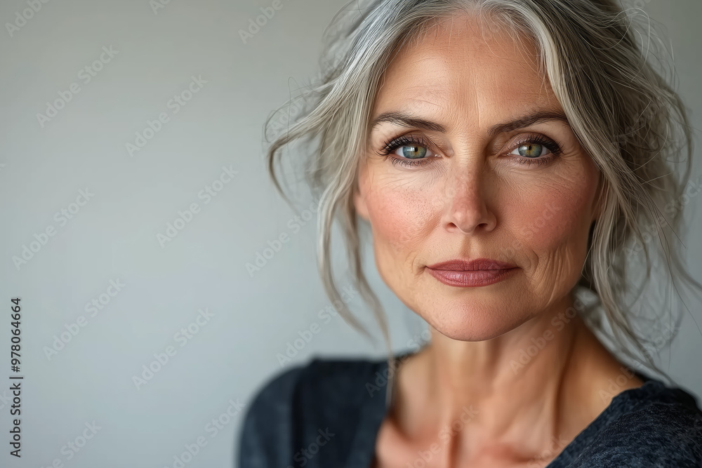 Naklejka premium Portrait of a Beautiful Woman with Gray Hair