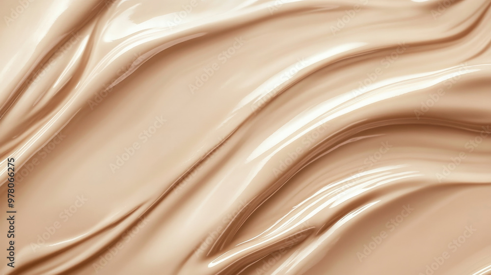 A liquid foundation texture in a light, creamy beige shade. The surface shows smooth, glossy swirls and gentle gradients, creating a polished, makeup-like finish. A liquid foundation texture in a light, creamy beige shade. The surface shows smooth, glossy swirls and gentle gradients, creating a polished, makeup-like finish.