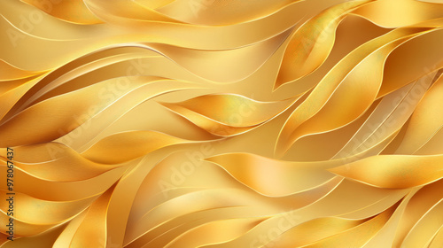 Wallpaper Mural A rich gold abstract organic pattern with flowing, leaf-like shapes scattered across the background. The smooth curves and soft gradients add depth and warmth to the design. Torontodigital.ca