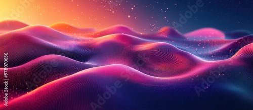 Abstract Pink and Blue Wavy Landscape with Glowing Particles photo