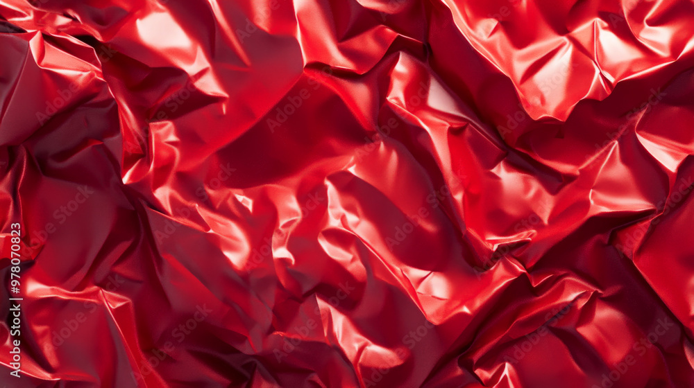 A vibrant red crumpled plastic poster with deep creases and folds, creating harsh reflections and shadows. The glossy surface highlights the texture, giving an edgy, distressed appearance. A vibrant red crumpled plastic poster with deep creases and folds, creating harsh reflections and shadows. The glossy surface highlights the texture, giving an edgy, distressed appearance.