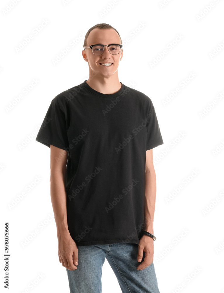 Handsome young man in stylish t-shirt isolated on white background Handsome young man in stylish t-shirt isolated on white background