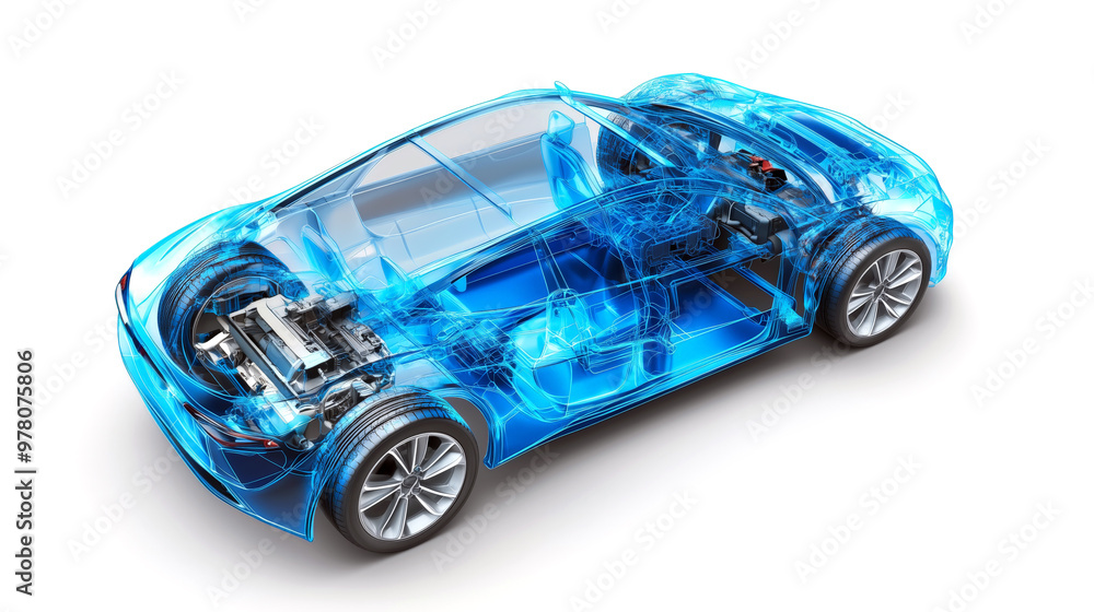 3D cutaway car model shows visible engine, internal structure, and components. AI generated 3D cutaway car model shows visible engine, internal structure, and components. AI generated