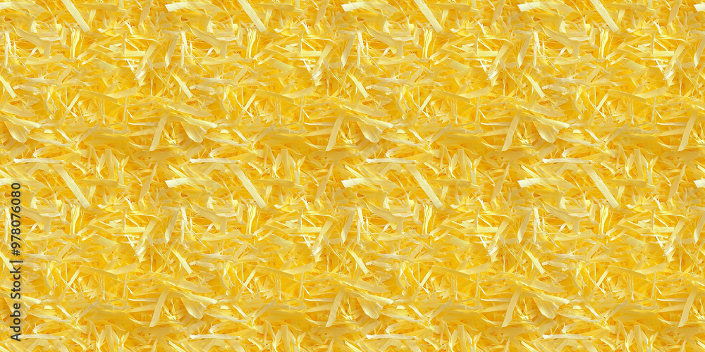 Obraz premium shredded paper filler in bright yellow color with thin, delicate strips, shredded paper filler texture background