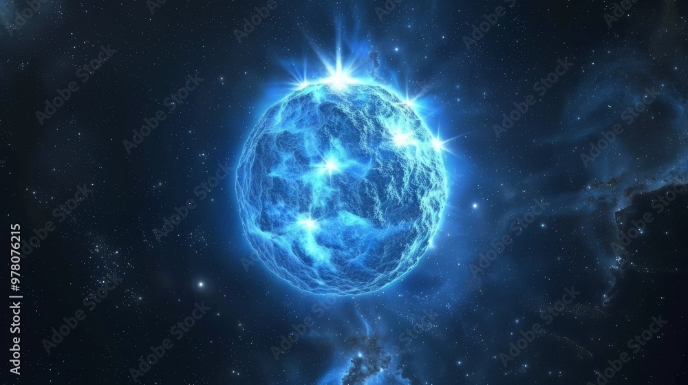 Massive Burning Blue Star in Outer Space with Cosmic Glow and Radiant Energy Massive Burning Blue Star in Outer Space with Cosmic Glow and Radiant Energy