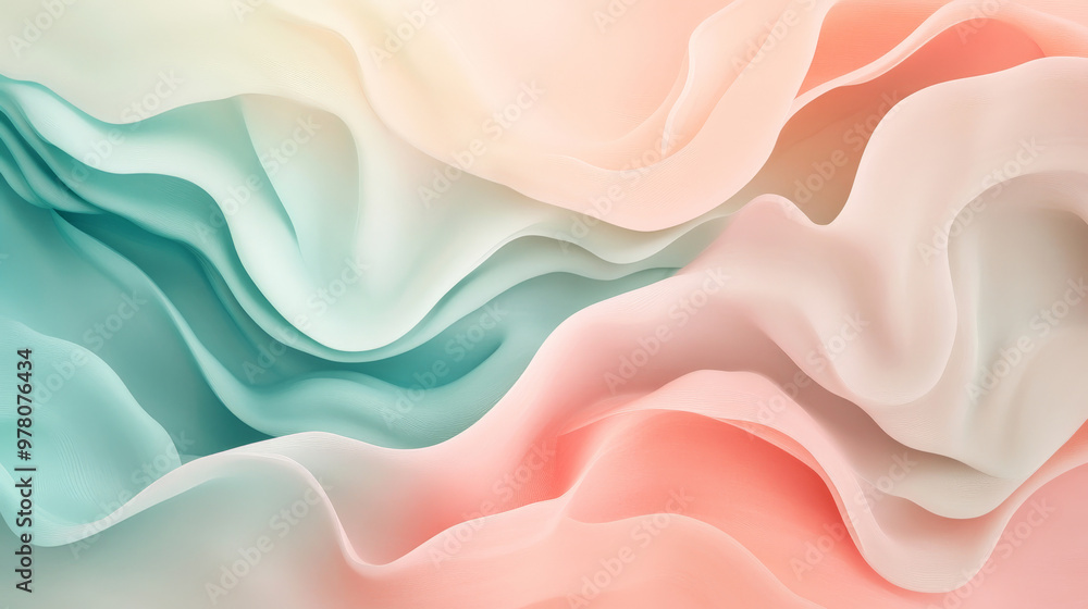 Obraz premium A background with flowing wavy shapes in a gradient from mint green to soft peach, creating a gentle and soothing visual effect.
