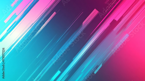 A bold gradient background blending from magenta to teal, with sleek diagonal lines slashing through the composition. The dynamic lines add a sense of speed and movement.