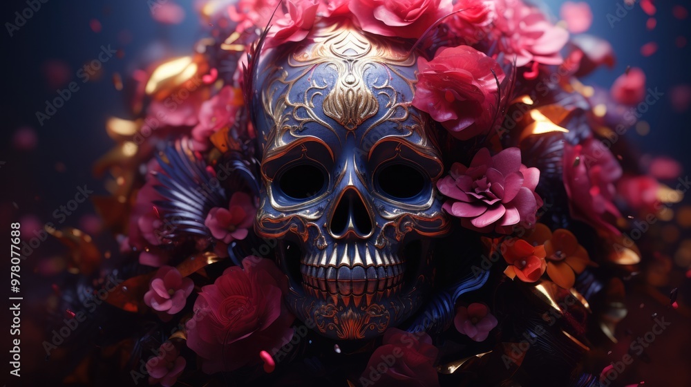 Naklejka premium Ancestral remembrance: Dia de muertos, honoring the spirits of the departed with vibrant altars, offerings, and celebrations, indigenous traditions with catholic beliefs to celebrate life and death