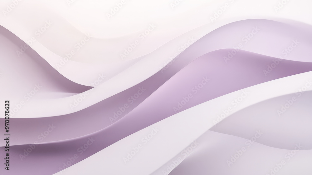 Fototapeta premium A calming background with fluid wavy shapes in a gradient from light gray to soft lavender, offering a serene and minimalist aesthetic.