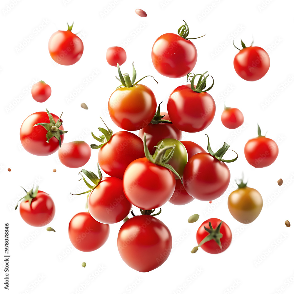 Falling Tomatoes Isolated On Transparent Background Falling Tomatoes Isolated On Transparent Background