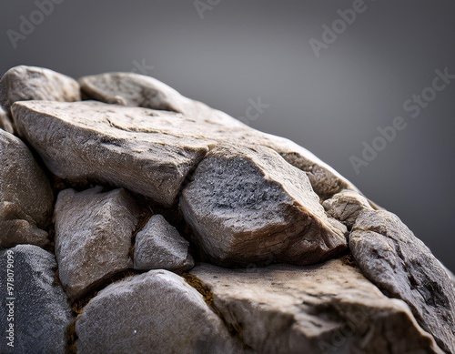 Rough stone texture with depth of field on a natural gray background