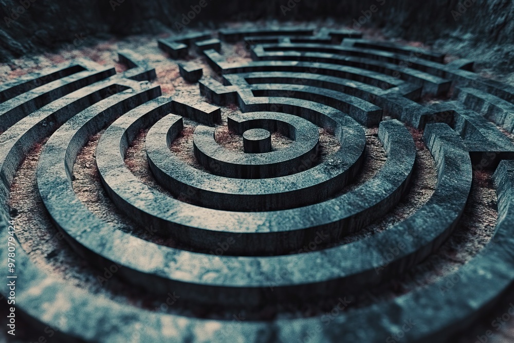 Detailed ancient labyrinth stone carving symbolizes mystery and historical architectural design with Detailed ancient labyrinth stone carving symbolizes mystery and historical architectural design with