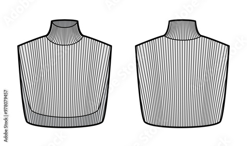Add-on Knit Collars detachable accessories Turtleneck Sweater part technical fashion illustration sleeveless. Flat jumper apparel front, back grey color style. Women men unisex CAD mockup