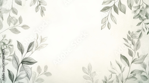 A delicate hand-drawn background with fine, linear sketches of leaves and branches in muted green and gray tones, providing a natural and understated backdrop.