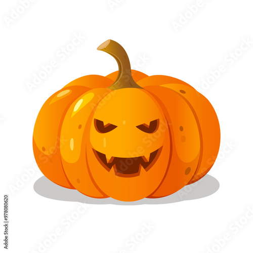 Cartoon Halloween carved pumpkin with angry face expression isolated on white background.
