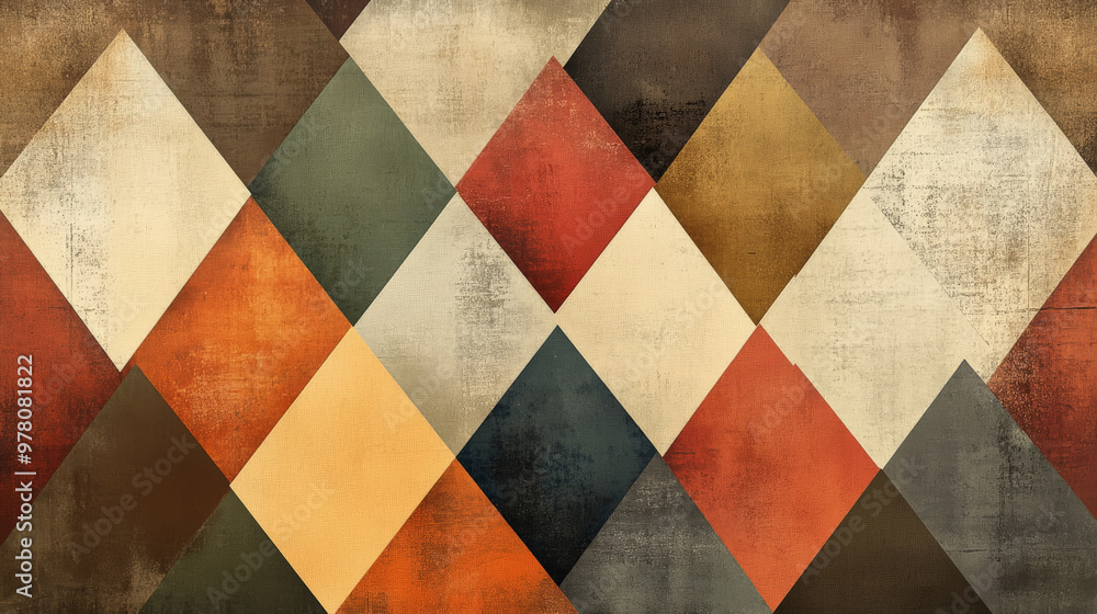A flat geometric design with diamond shapes in muted earth tones of brown, olive, and rust, layered to form a subtle, vintage-style composition. A flat geometric design with diamond shapes in muted earth tones of brown, olive, and rust, layered to form a subtle, vintage-style composition.