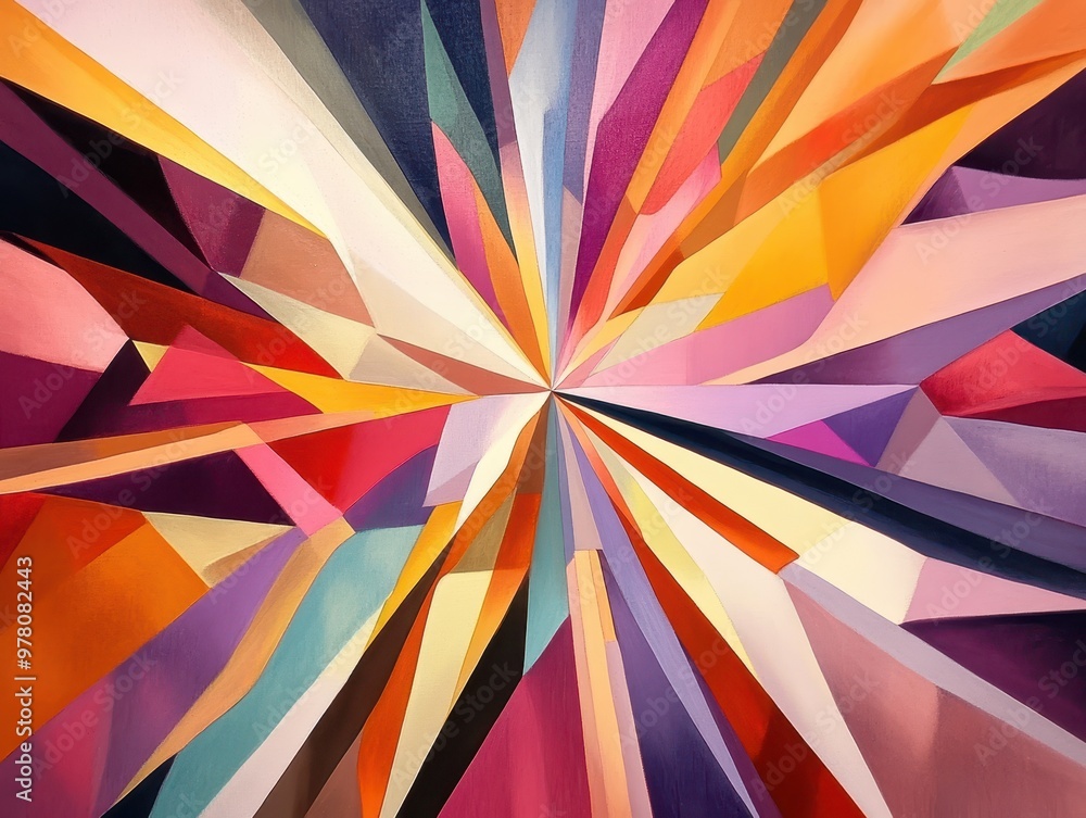 Abstract Geometric Art with Vivid Colors and a Starburst Pattern Abstract Geometric Art with Vivid Colors and a Starburst Pattern