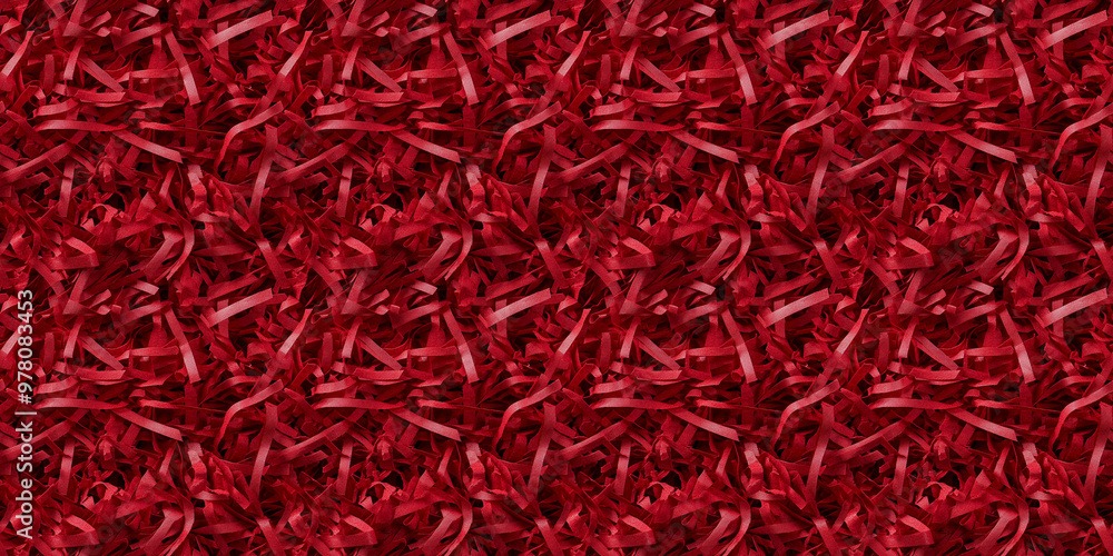 Fototapeta premium shredded paper filler in deep red color with thin, delicate strips, shredded paper filler texture background