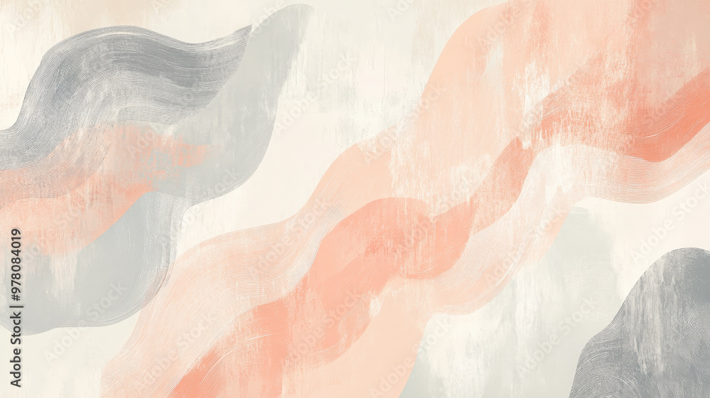 Fototapeta premium A hand-drawn backdrop featuring light pencil strokes forming abstract, irregular patterns in muted pastel tones of peach and gray, creating a gentle and artistic design.