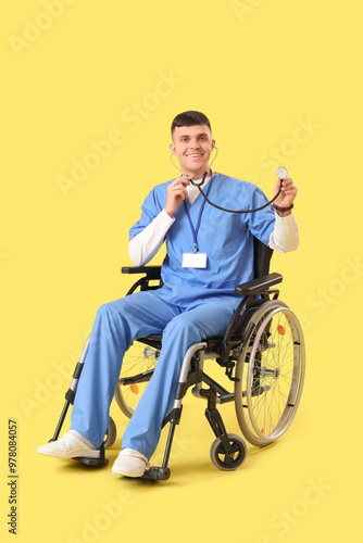Young male doctor in wheelc...