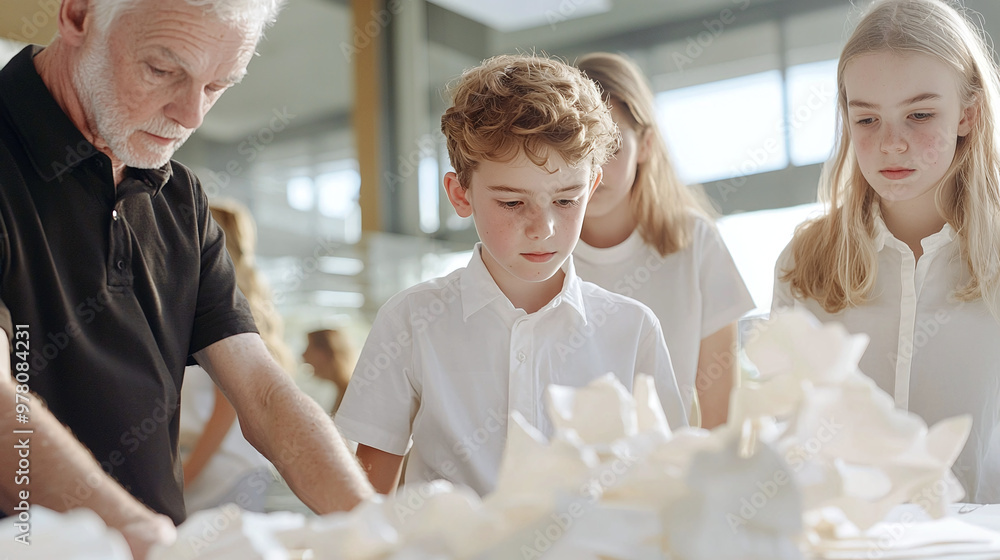 a mixed-age sculpture workshop featuring both young and elderly participants collaborating on artistic projects a mixed-age sculpture workshop featuring both young and elderly participants collaborating on artistic projects