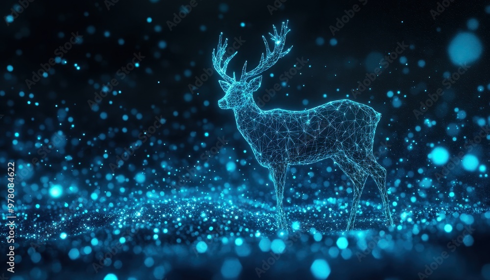 A Wireframe Deer Silhouette Against a Blue Sparkly Background A Wireframe Deer Silhouette Against a Blue Sparkly Background