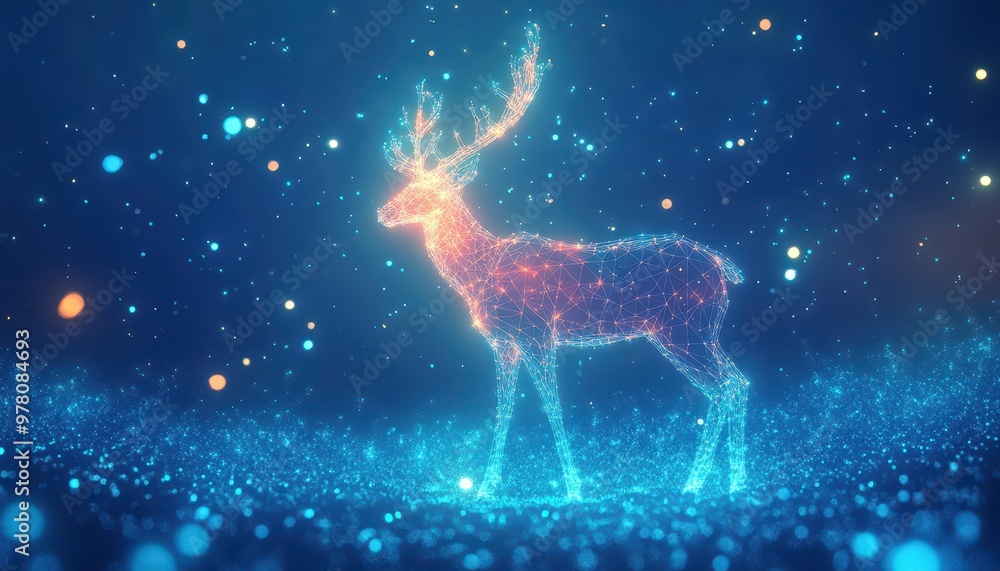 A Glittering Reindeer Silhouette Against a Starry Night Sky A Glittering Reindeer Silhouette Against a Starry Night Sky