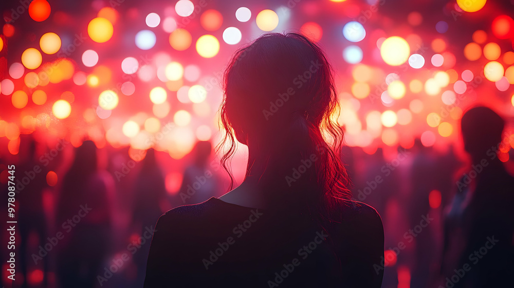 Silhouette of Woman in Crowd of Bokeh Lights Silhouette of Woman in Crowd of Bokeh Lights