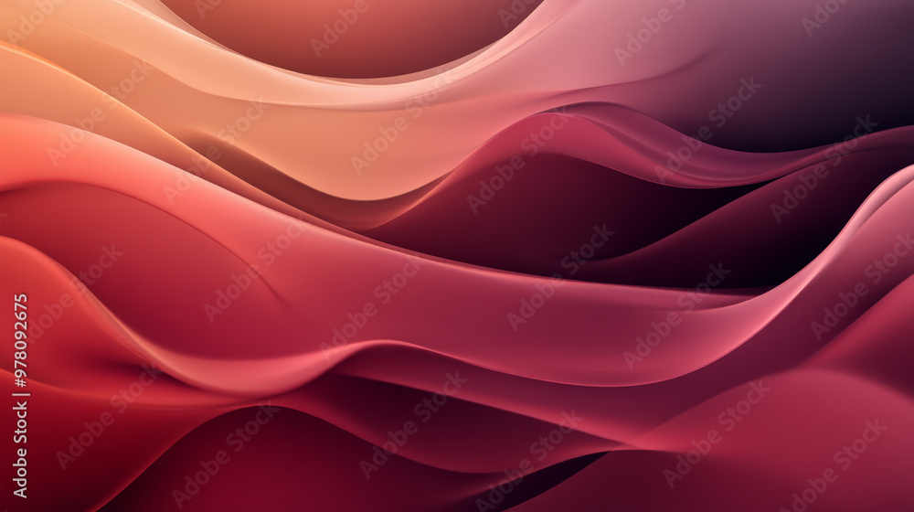 Fototapeta premium A rich background showcasing flowing wavy shapes in a gradient from deep burgundy to soft rose, creating a luxurious and elegant visual effect.