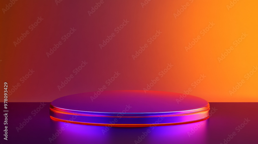 A rich purple podium with a glossy surface, illuminated by warm orange lighting. The gradient background transitions from soft orange to red, creating a bold, energetic contrast. A rich purple podium with a glossy surface, illuminated by warm orange lighting. The gradient background transitions from soft orange to red, creating a bold, energetic contrast.