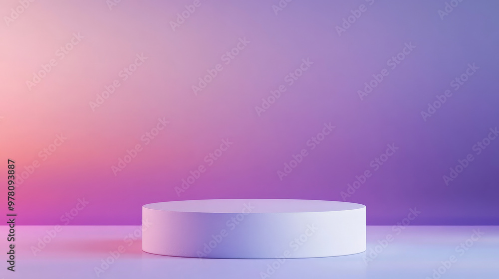 A simple white podium with a matte surface, placed in front of a gradient background moving from lavender to dark purple. The subtle lighting and soft colors create a sophisticated, elegant scene. A simple white podium with a matte surface, placed in front of a gradient background moving from lavender to dark purple. The subtle lighting and soft colors create a sophisticated, elegant scene.