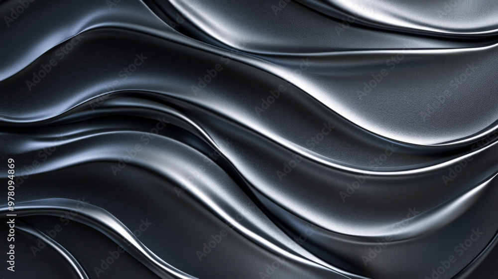 Fototapeta premium A sleek gradient of dark gray and silver, with fluid liquid waves creating a luxurious, professional look.