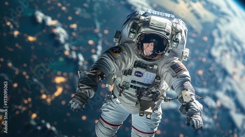 astronaut in outer space on the background of planet earth. Astronaut in a spacesuit in space