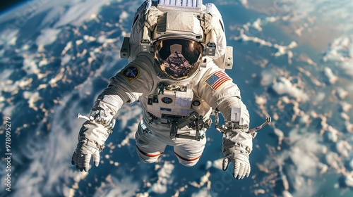 astronaut in outer space on the background of planet earth. Astronaut in a spacesuit in space