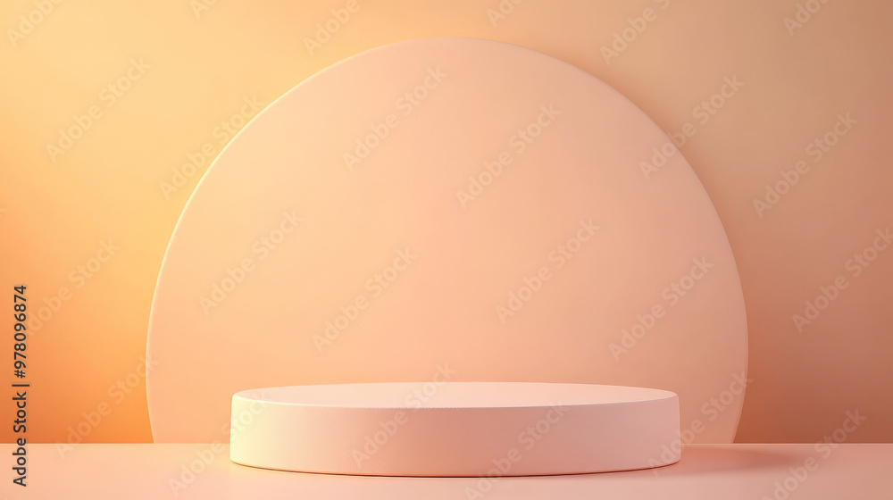 A soft cream-colored podium with smooth, rounded edges, placed in front of a warm pastel gradient background from light orange to pink. The gentle colors create a soothing, soft atmosphere for product A soft cream-colored podium with smooth, rounded edges, placed in front of a warm pastel gradient background from light orange to pink. The gentle colors create a soothing, soft atmosphere for product