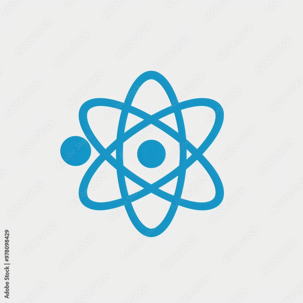 Minimalist Blue Atom Symbol Representing Scientific Innovation and Discoveries Minimalist Blue Atom Symbol Representing Scientific Innovation and Discoveries