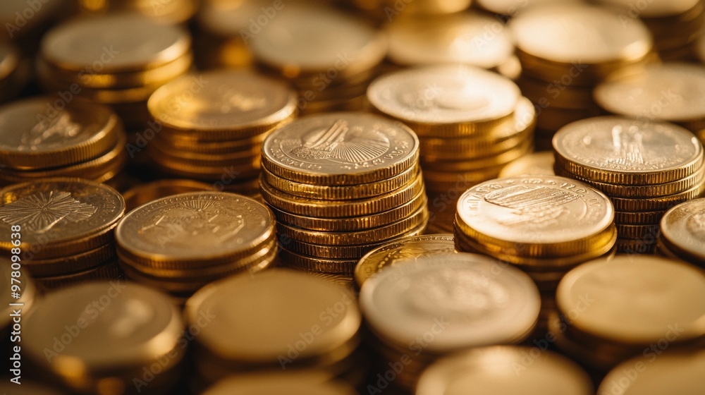 Stacks of gold coins representing wealth and finance Stacks of gold coins representing wealth and finance