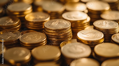 Stacks of gold coins representing wealth and finance