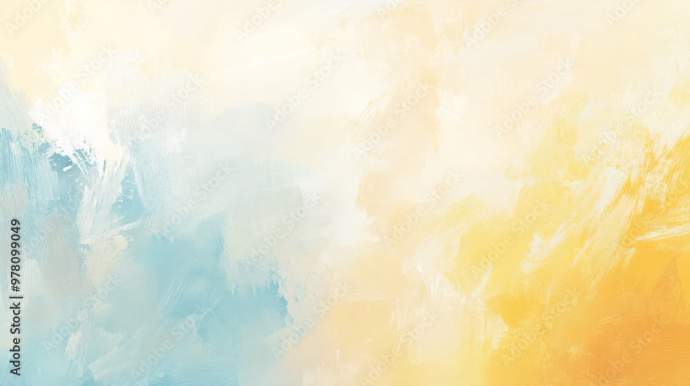 A soft pastel oil paint texture blending shades of pale yellow, baby blue, and soft peach, with gentle brushstrokes for a serene, elegant background.