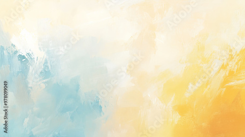 Obraz na płótnie A soft pastel oil paint texture blending shades of pale yellow, baby blue, and soft peach, with gentle brushstrokes for a serene, elegant background. w salonie