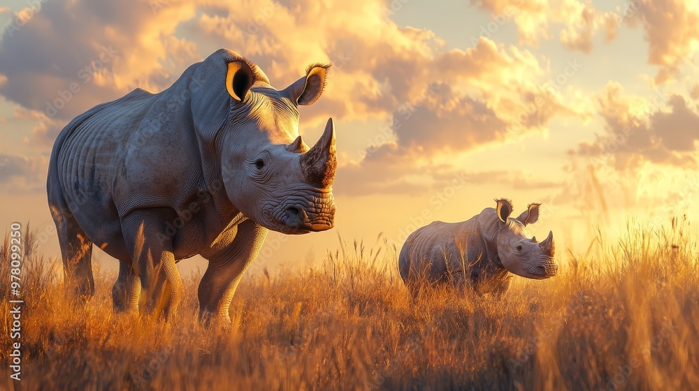 Fototapeta premium World Rhino Day celebrates the resilience of rhinos and the efforts to protect them. Let's support conservation programs and work towards a future where rhinos thrive in the wild.