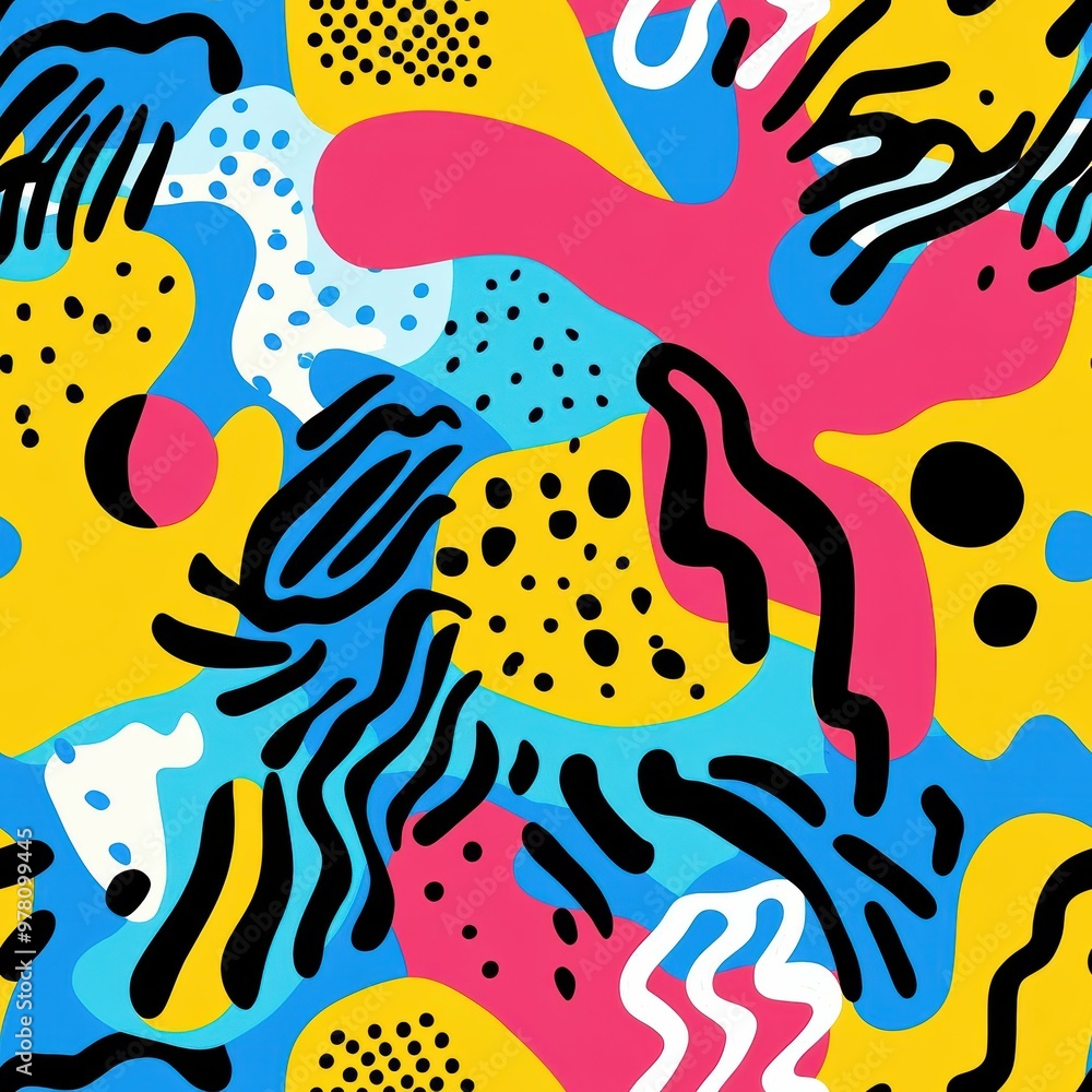 Vibrant Memphis-Style Squiggles: A BoldPlayful Pattern Vibrant Memphis-Style Squiggles: A BoldPlayful Pattern