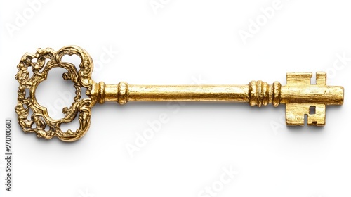 Golden key unlocking layers of abstract challenges, symbolizing solutions and breakthroughs, set on a white background for clarity