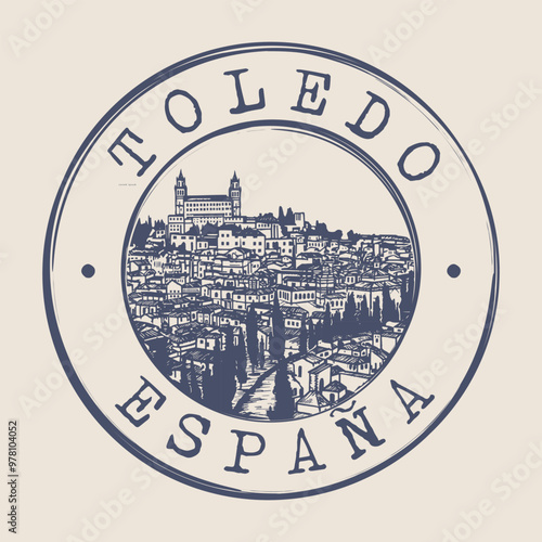 Toledo, Spain Stamp City Postmark. Silhouette Postal Passport. Round Vector Icon. Vintage Postage Design.