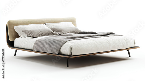 Modern double bed minimalist cutout white background photo